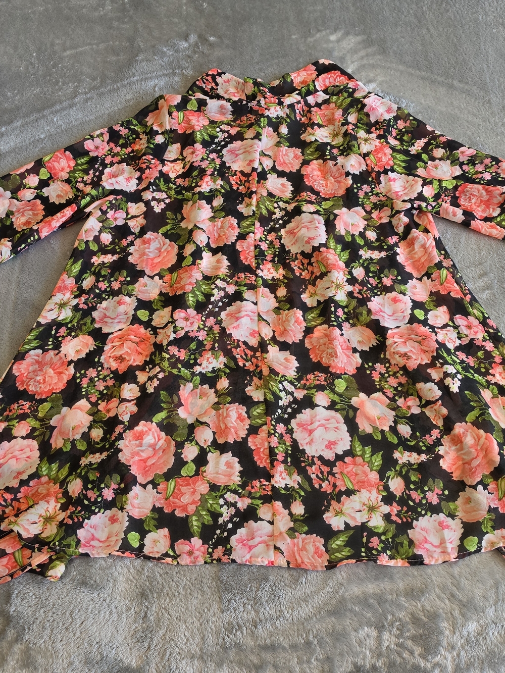 Floral Open-Front Cardigan Shrug - Black with Pink Roses - Picture 7 of 9